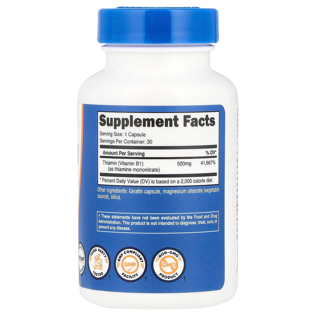 Nutricost Vitamin B1 500 mg capsules by Nutricost