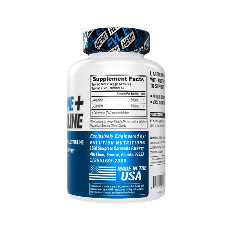 EVL Nutrition L-Arginine 1500 mg dietary capsules by Evlution Nutrition