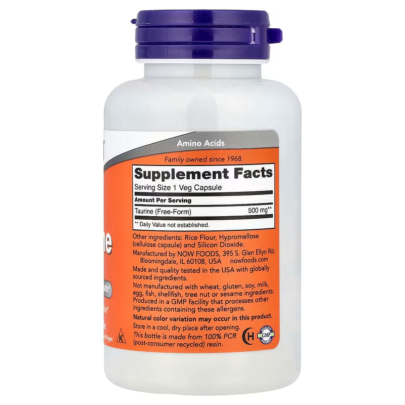 NOW Foods, Taurine, 500 mg, 100 Veg Capsules
