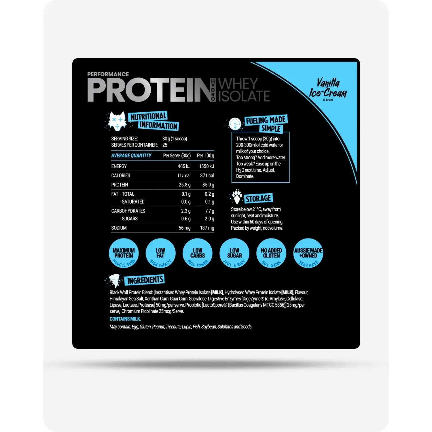 Black wolf whey protein isolate 25 g per serve by Black Wolf