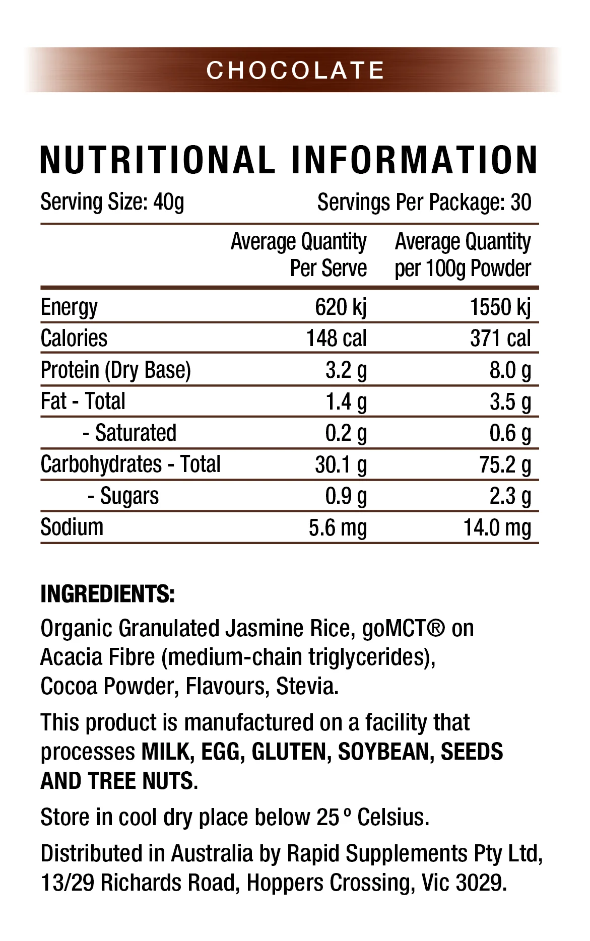 Rapid supplements cream of rice cereal fortified with iron by Rapid Supplements